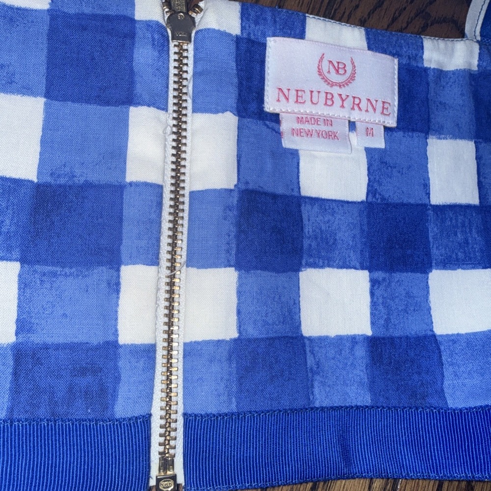 Neubyrne Women's Gingham Plaid Crop Blue White Check Medium Back Zip Bralette - Picture 5 of 9